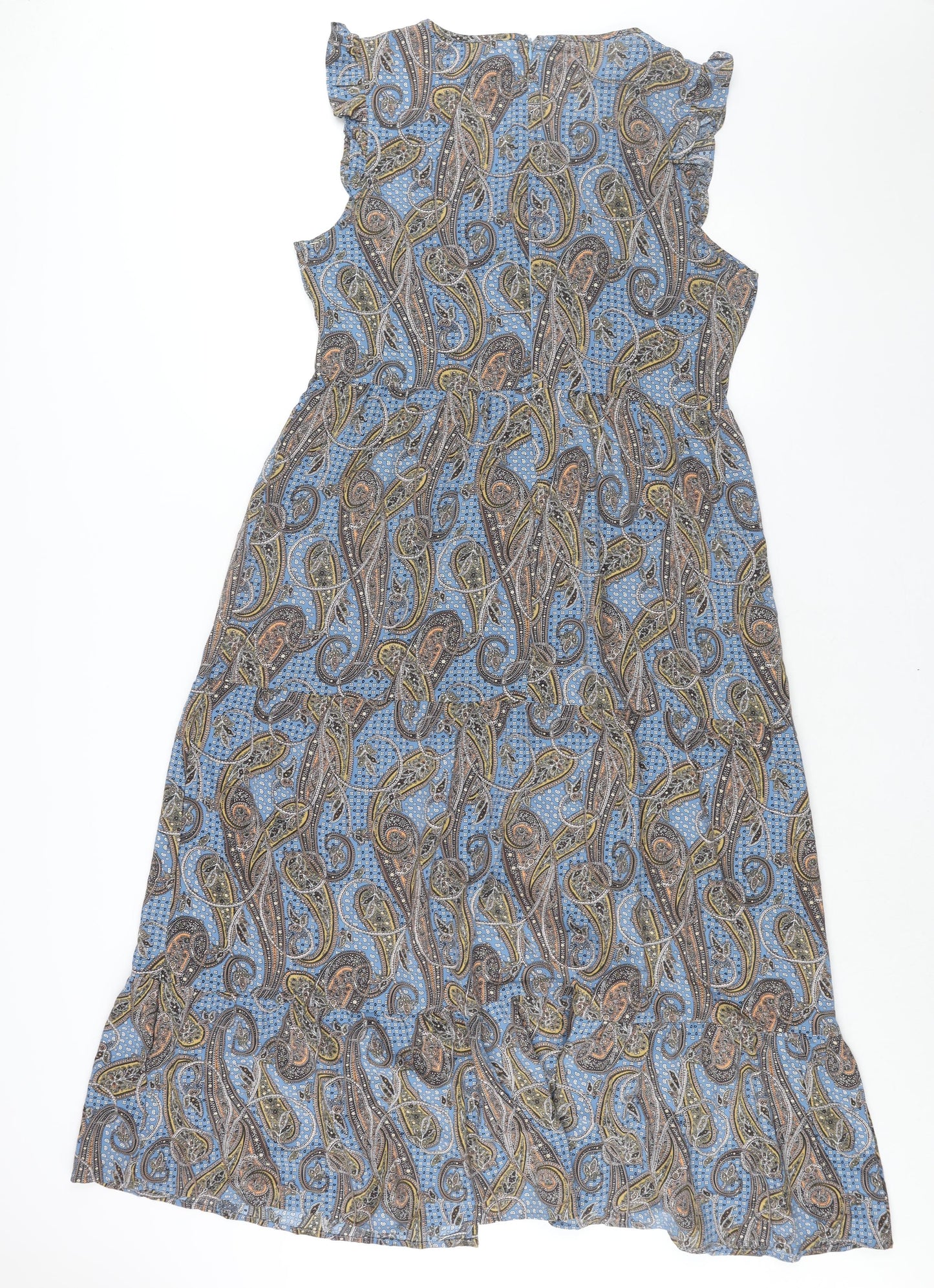QED London Womens Multicoloured Paisley Polyester Maxi Size 14 V-Neck Zip - Front Slit Frill