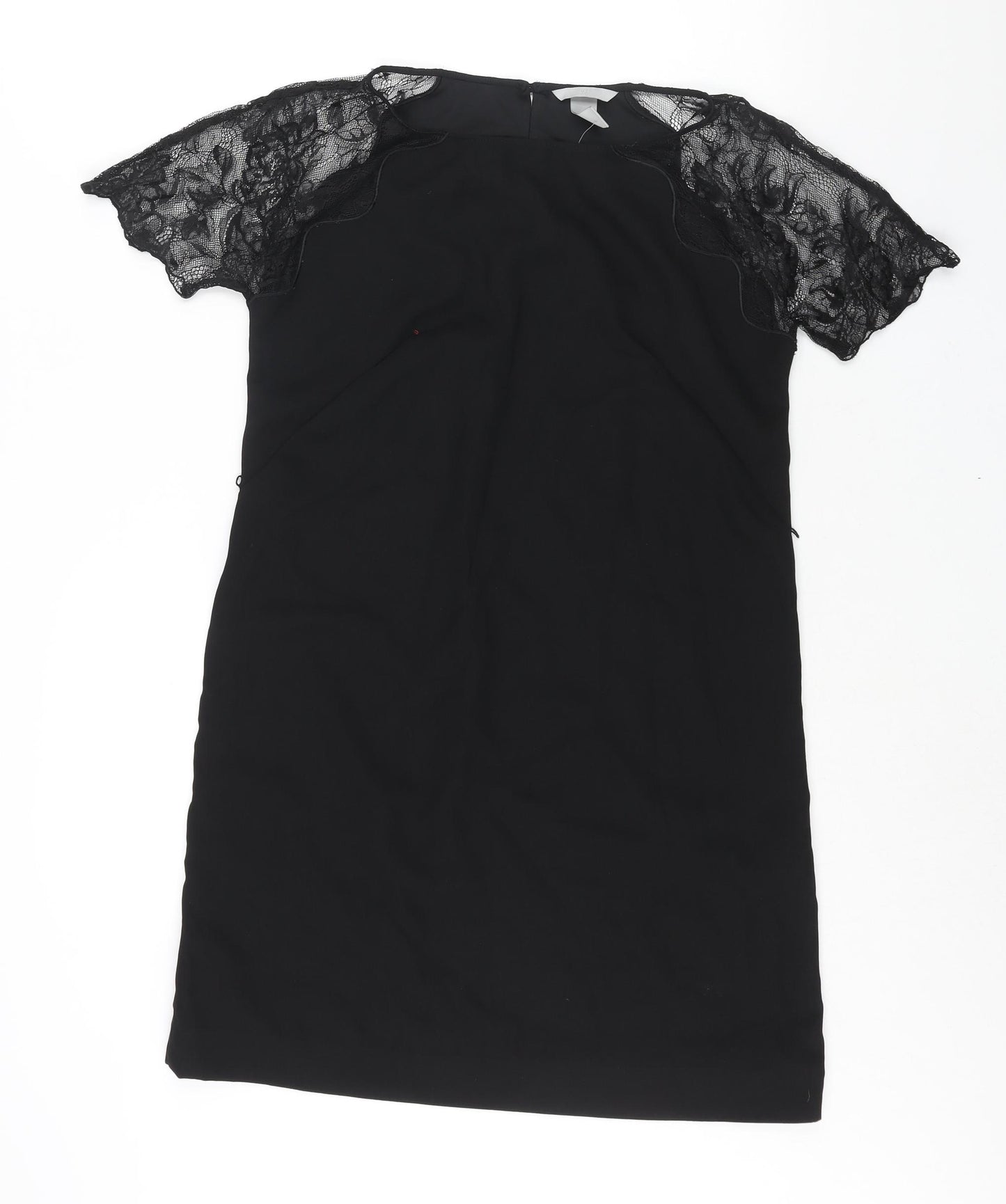 H&M Womens Black Polyester Shift Size 10 Round Neck Button - Lace Sleeve