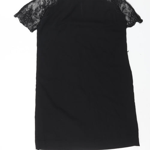 H&M Womens Black Polyester Shift Size 10 Round Neck Button - Lace Sleeve