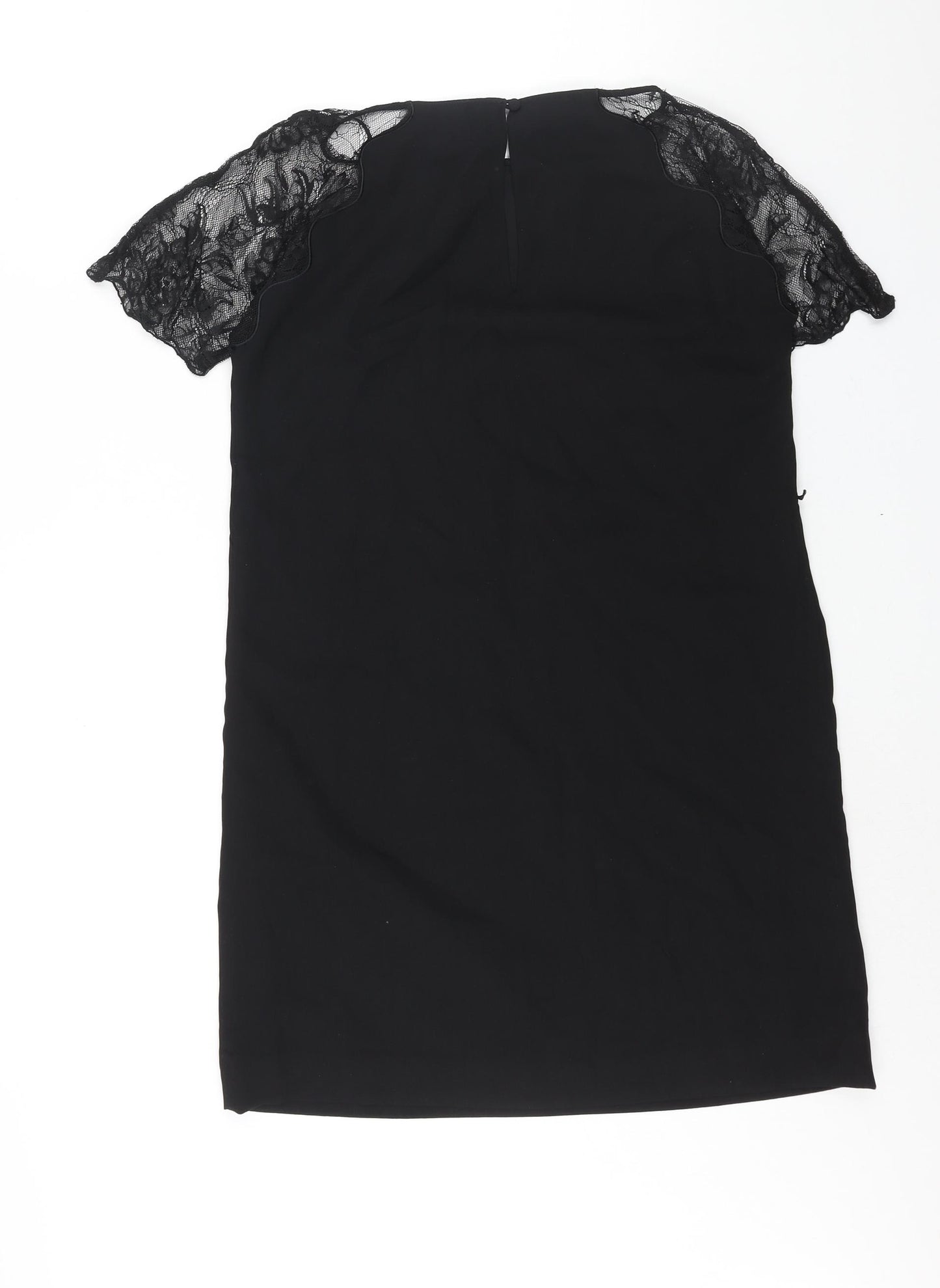 H&M Womens Black Polyester Shift Size 10 Round Neck Button - Lace Sleeve