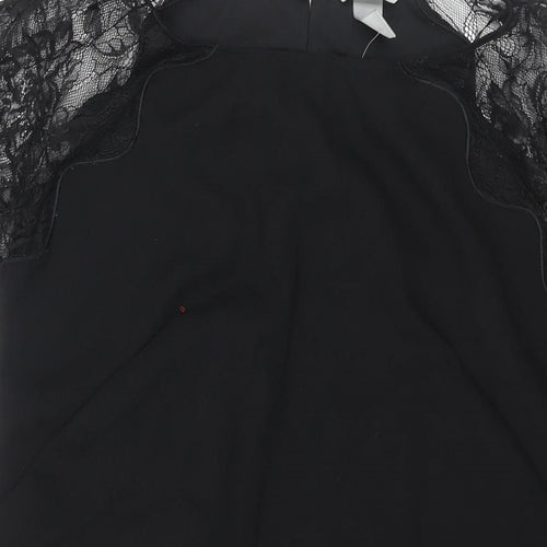 H&M Womens Black Polyester Shift Size 10 Round Neck Button - Lace Sleeve