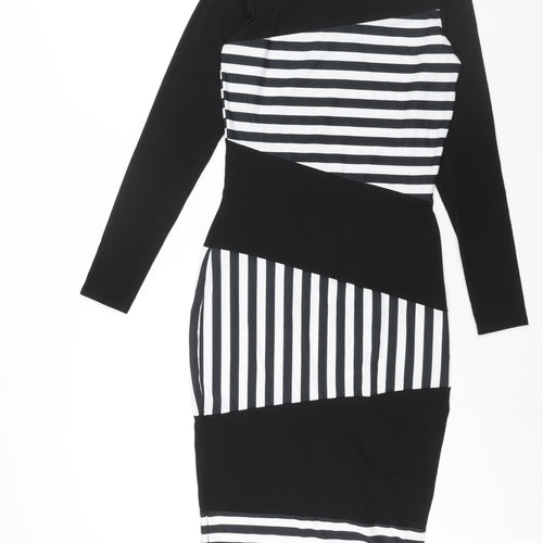 River Island Womens Black Geometric Polyester Bodycon Size 12 Boat Neck Pullover - Stripe