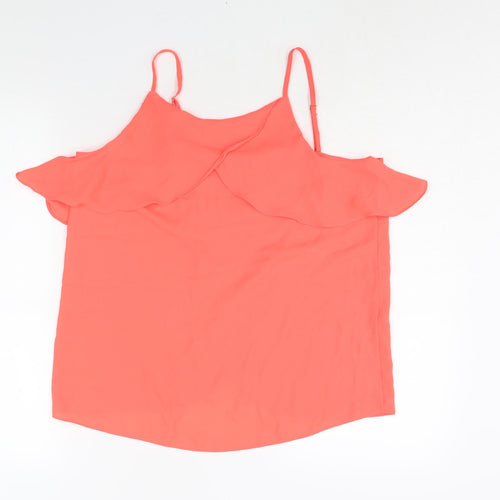Miss Selfridge Womens Pink Polyester Camisole Blouse Size 14 Scoop Neck - Frill Neon