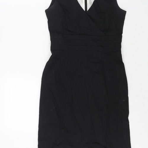 H&M Womens Black Cotton Shift Size 6 V-Neck Zip