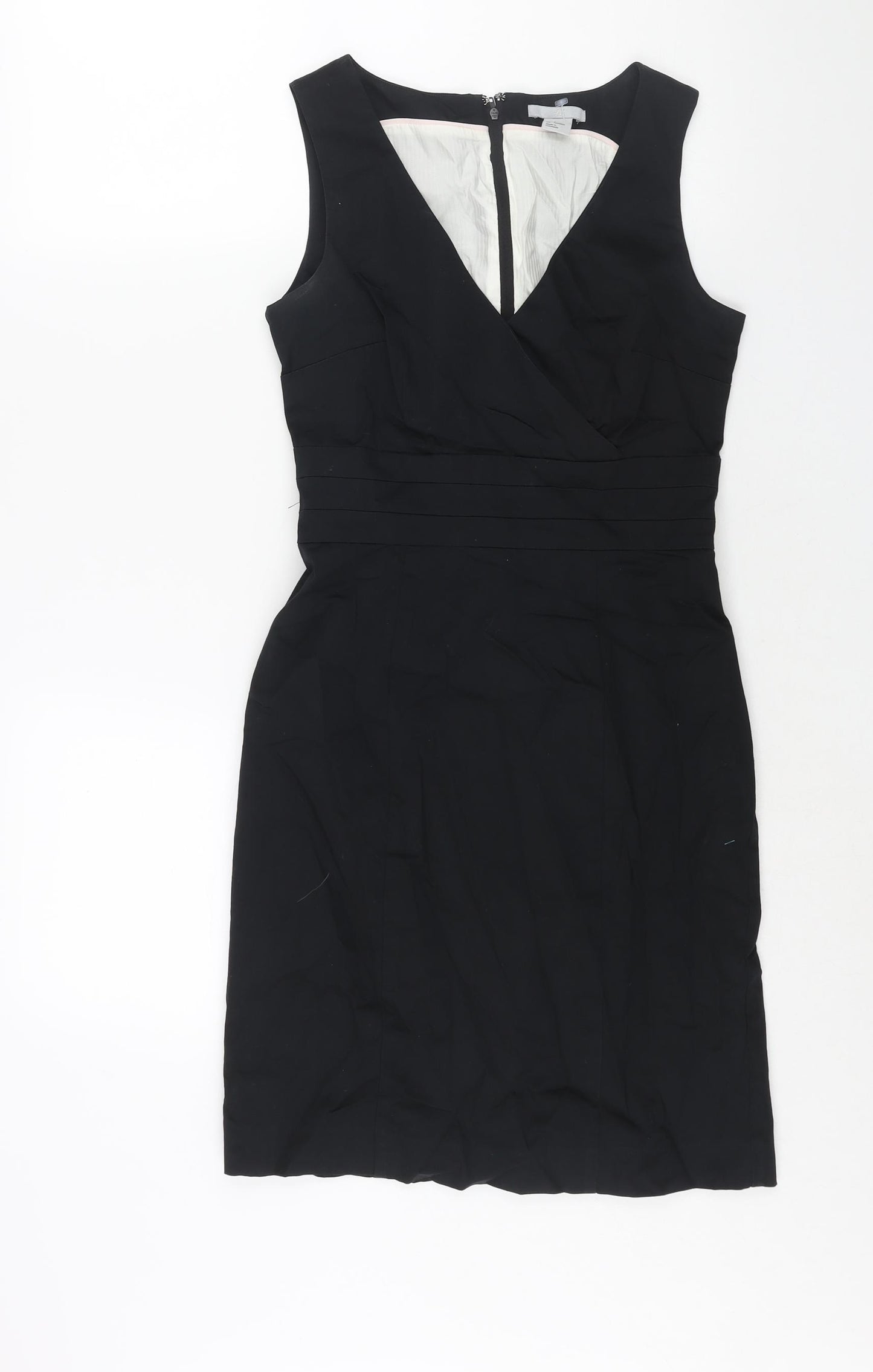 H&M Womens Black Cotton Shift Size 6 V-Neck Zip