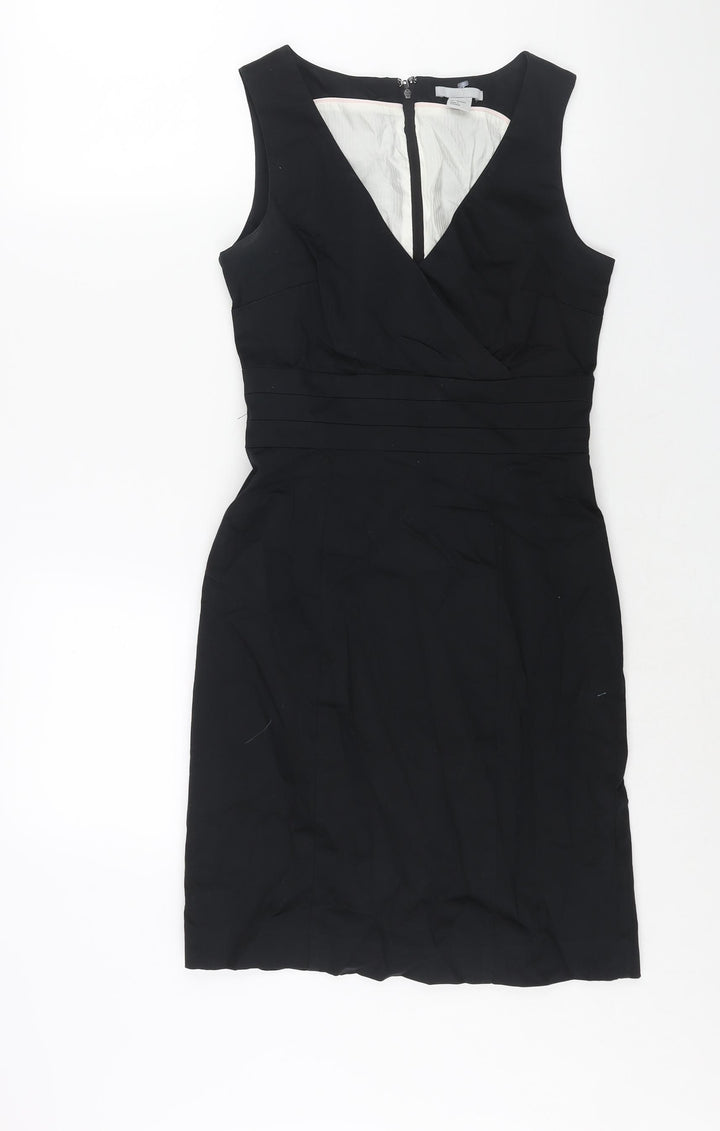 H&M Womens Black Cotton Shift Size 6 V-Neck Zip