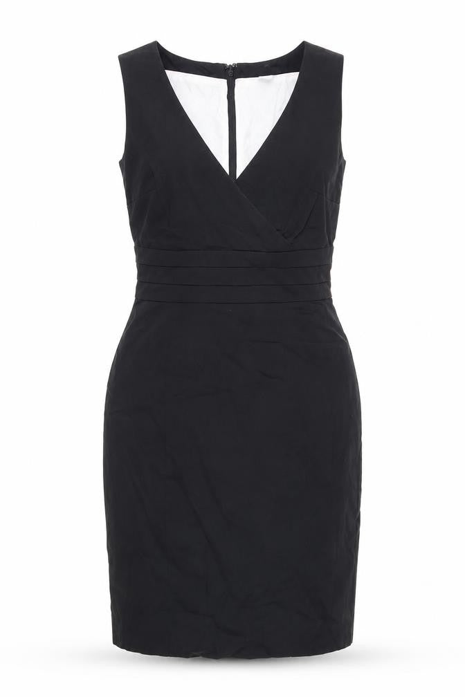 Front view of H&M women’s black cotton shift, size UK 6, v-neck zip