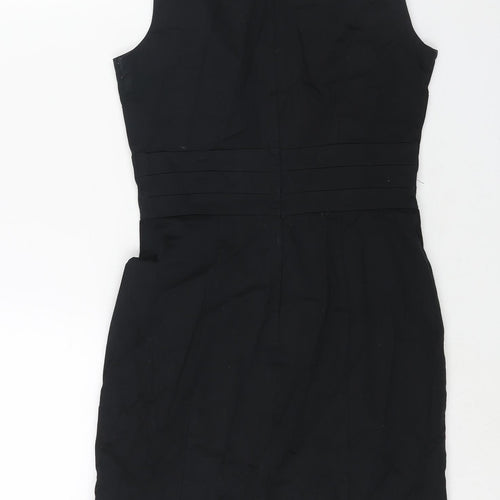 H&M Womens Black Cotton Shift Size 6 V-Neck Zip
