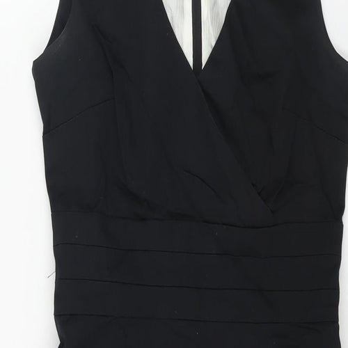H&M Womens Black Cotton Shift Size 6 V-Neck Zip