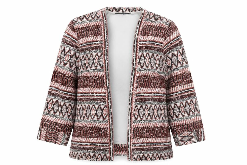 Front view of EWM women’s multicoloured fair isle jacket, size UK 14, -, size UK 14-16