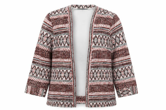 Front view of EWM women’s multicoloured fair isle jacket, size UK 14, -, size UK 14-16