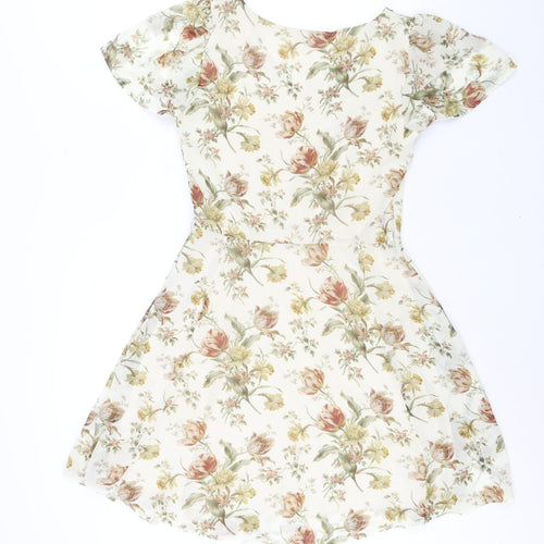 Marisa & Marie Womens Beige Floral Polyester A-Line Size S V-Neck Zip