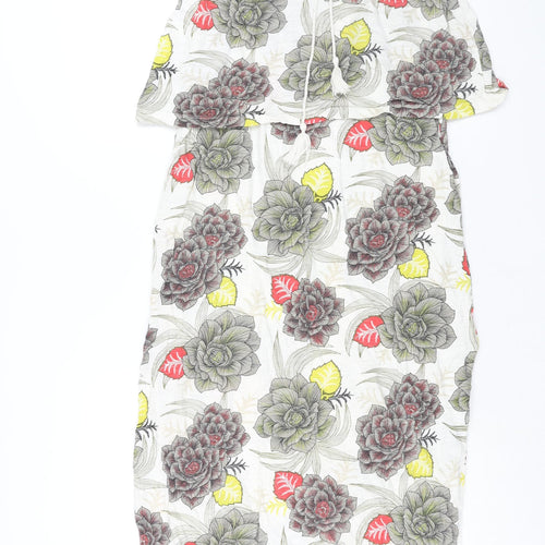 NEXT Womens Multicoloured Floral Cotton Maxi Size 14 Round Neck Tie - Side Slits Tassle