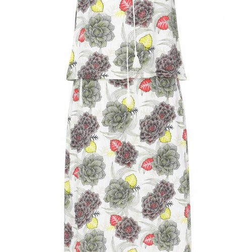 NEXT Womens Multicoloured Floral Cotton Maxi Size 14 Round Neck Tie - Side Slits Tassle
