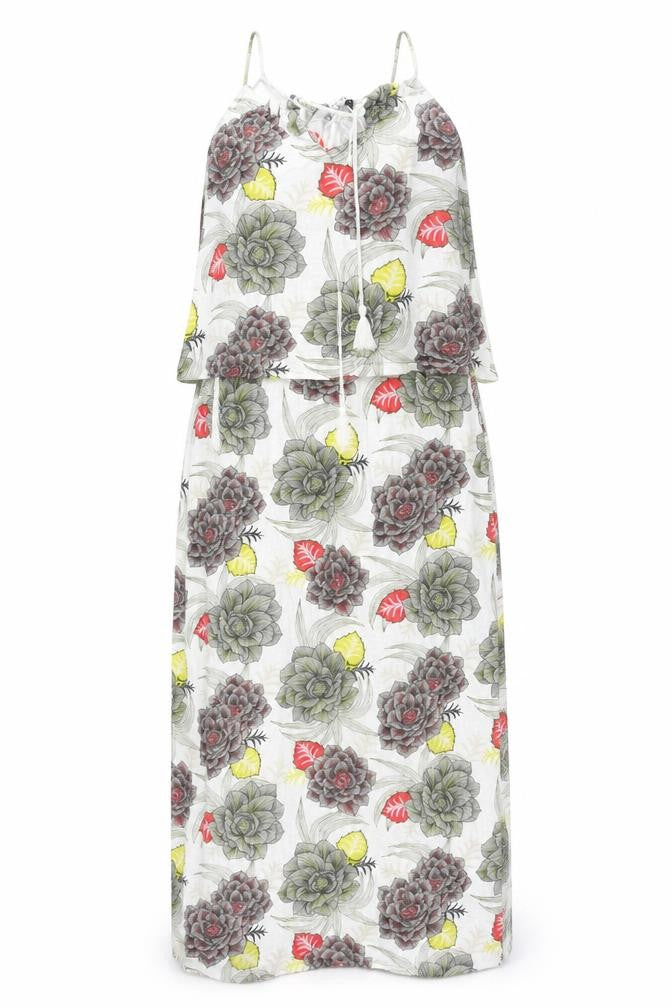NEXT Womens Multicoloured Floral Cotton Maxi Size 14 Round Neck Tie - Side Slits Tassle