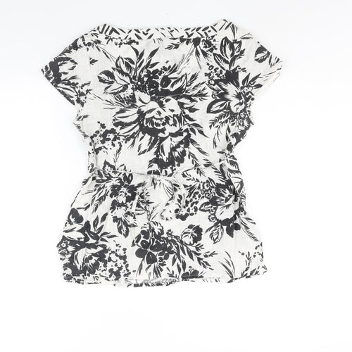 Per Una Womens White Floral Cotton Basic Blouse Size 12 Scoop Neck