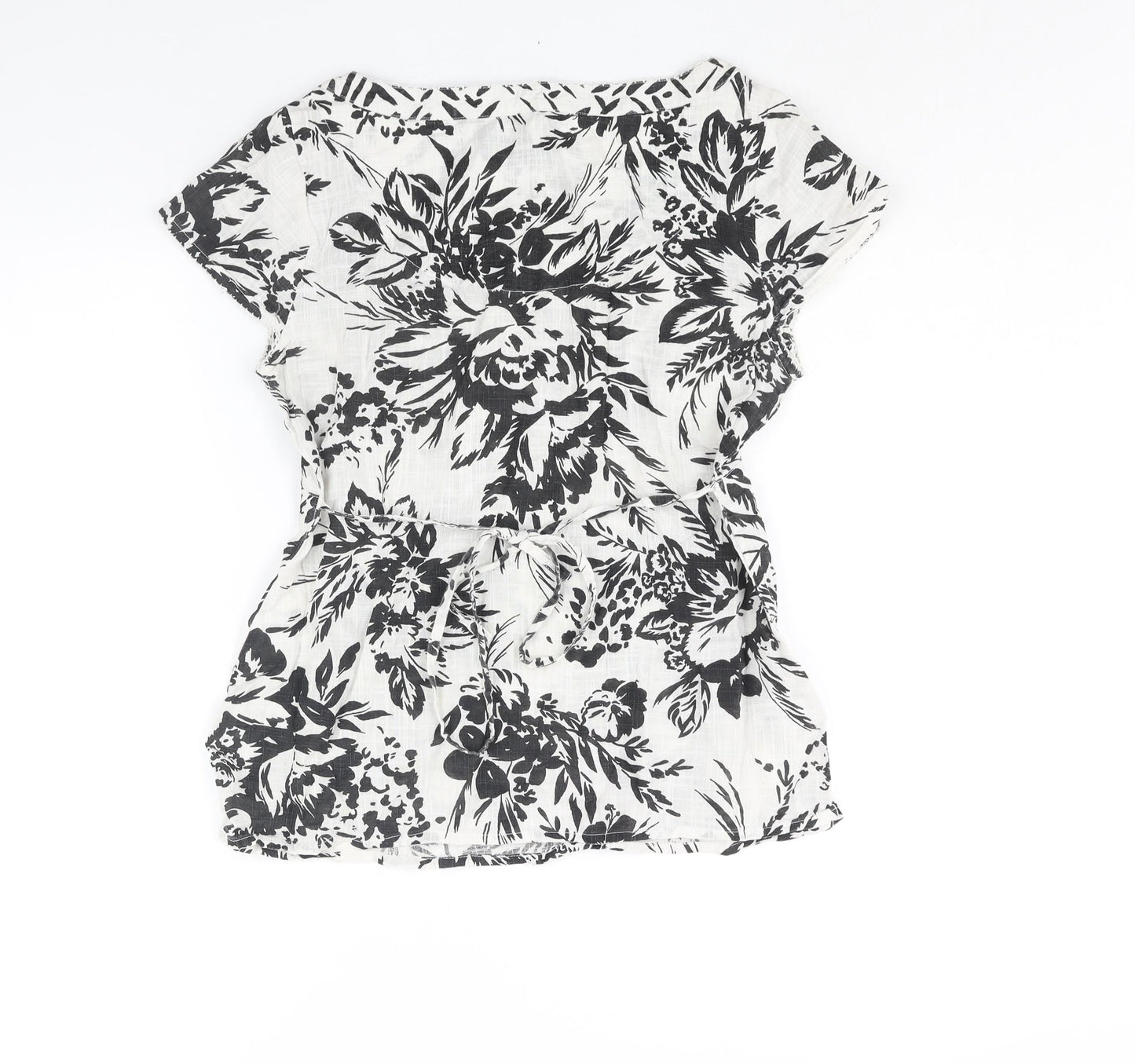 Per Una Womens White Floral Cotton Basic Blouse Size 12 Scoop Neck