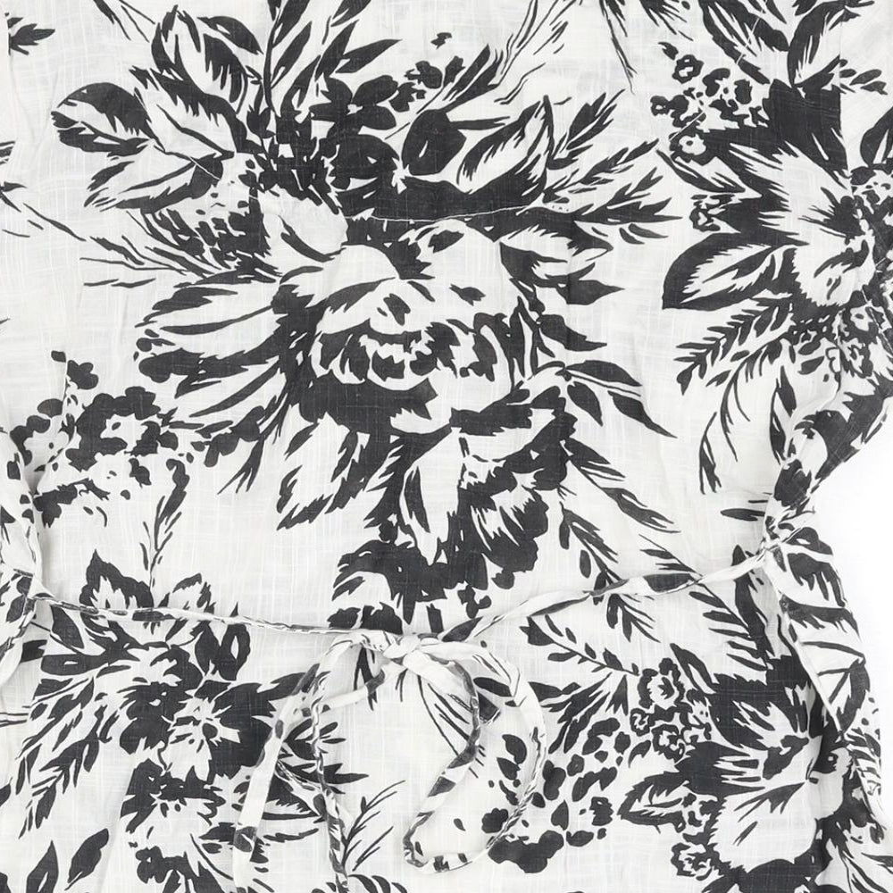 Per Una Womens White Floral Cotton Basic Blouse Size 12 Scoop Neck