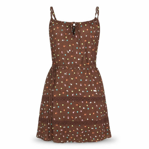Floozie Womens Brown Polka Dot Cotton A-Line Size 10 Scoop Neck Tie - Lace Detail Keyhole Neck Belted