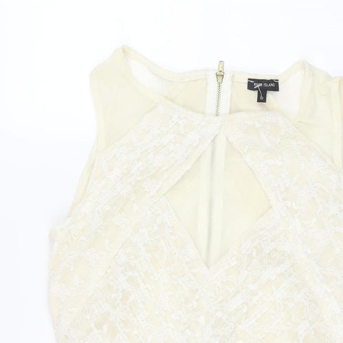 River Island Womens Ivory Polyester Fit & Flare Size 10 Round Neck Zip - Panelled