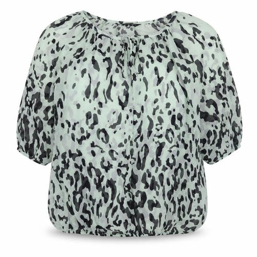 Dorothy Perkins Womens Blue Animal Print Polyester Basic Blouse Size 12 Round Neck - Leopard Print Semi Sheer Tie