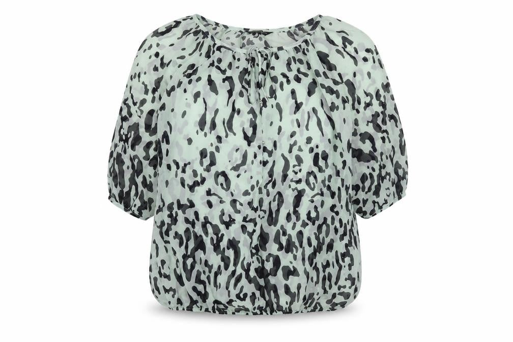 Dorothy Perkins Womens Blue Animal Print Polyester Basic Blouse Size 12 Round Neck - Leopard Print Semi Sheer Tie