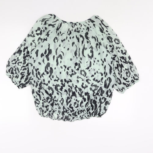 Dorothy Perkins Womens Blue Animal Print Polyester Basic Blouse Size 12 Round Neck - Leopard Print Semi Sheer Tie