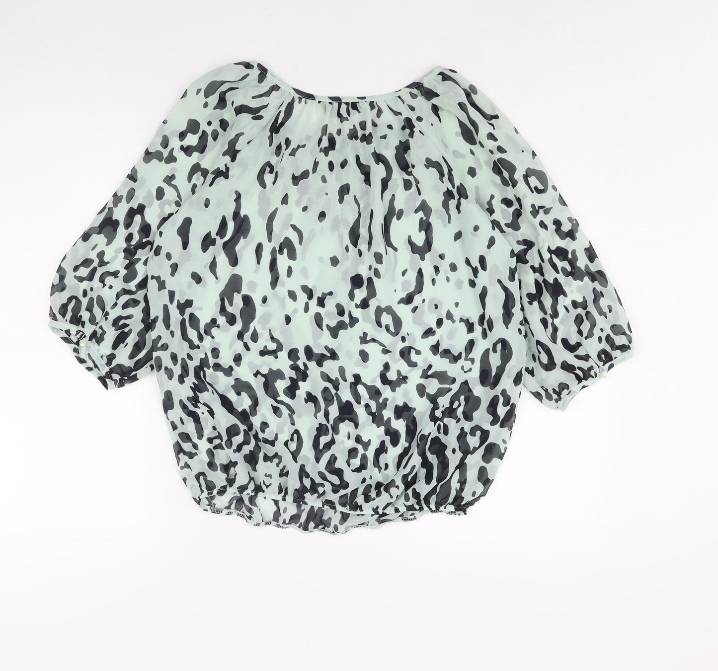 Dorothy Perkins Womens Blue Animal Print Polyester Basic Blouse Size 12 Round Neck - Leopard Print Semi Sheer Tie