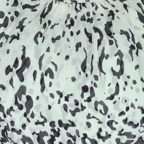 Dorothy Perkins Womens Blue Animal Print Polyester Basic Blouse Size 12 Round Neck - Leopard Print Semi Sheer Tie