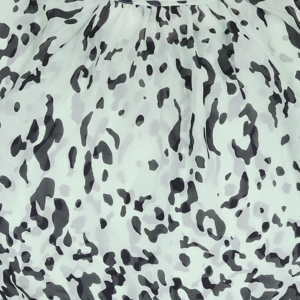 Dorothy Perkins Womens Blue Animal Print Polyester Basic Blouse Size 12 Round Neck - Leopard Print Semi Sheer Tie