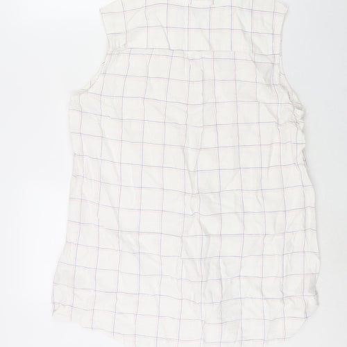 Bonmarché Womens White Check Linen Basic Button-Up Size 16 Collared