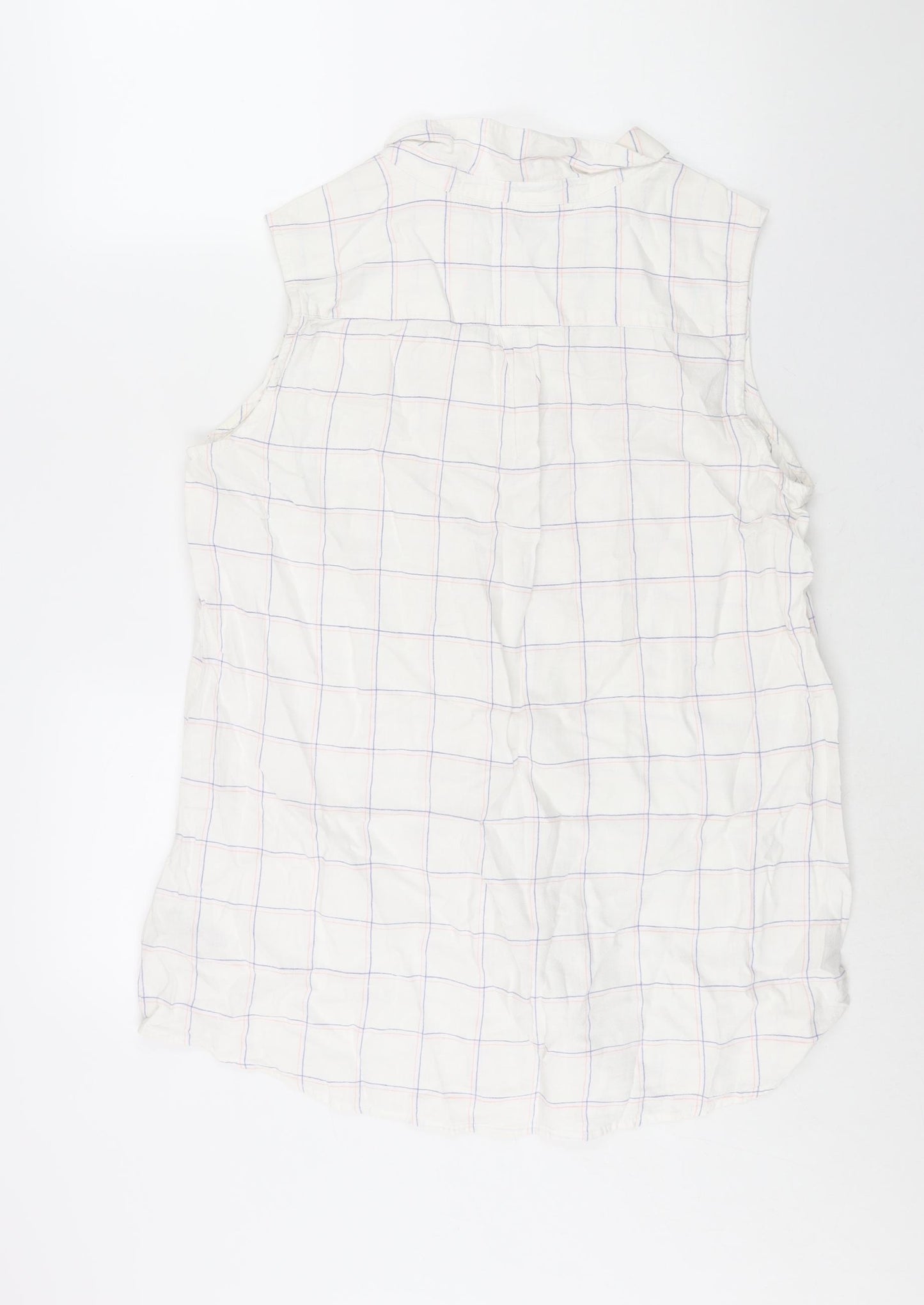 Bonmarché Womens White Check Linen Basic Button-Up Size 16 Collared