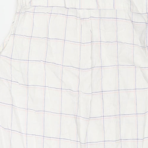 Bonmarché Womens White Check Linen Basic Button-Up Size 16 Collared