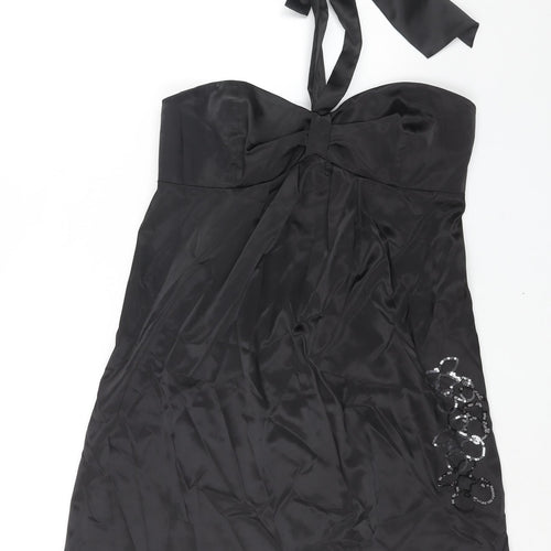 Pure Womens Black Polyester A-Line Size 12 Halter Zip - Floral Sequin