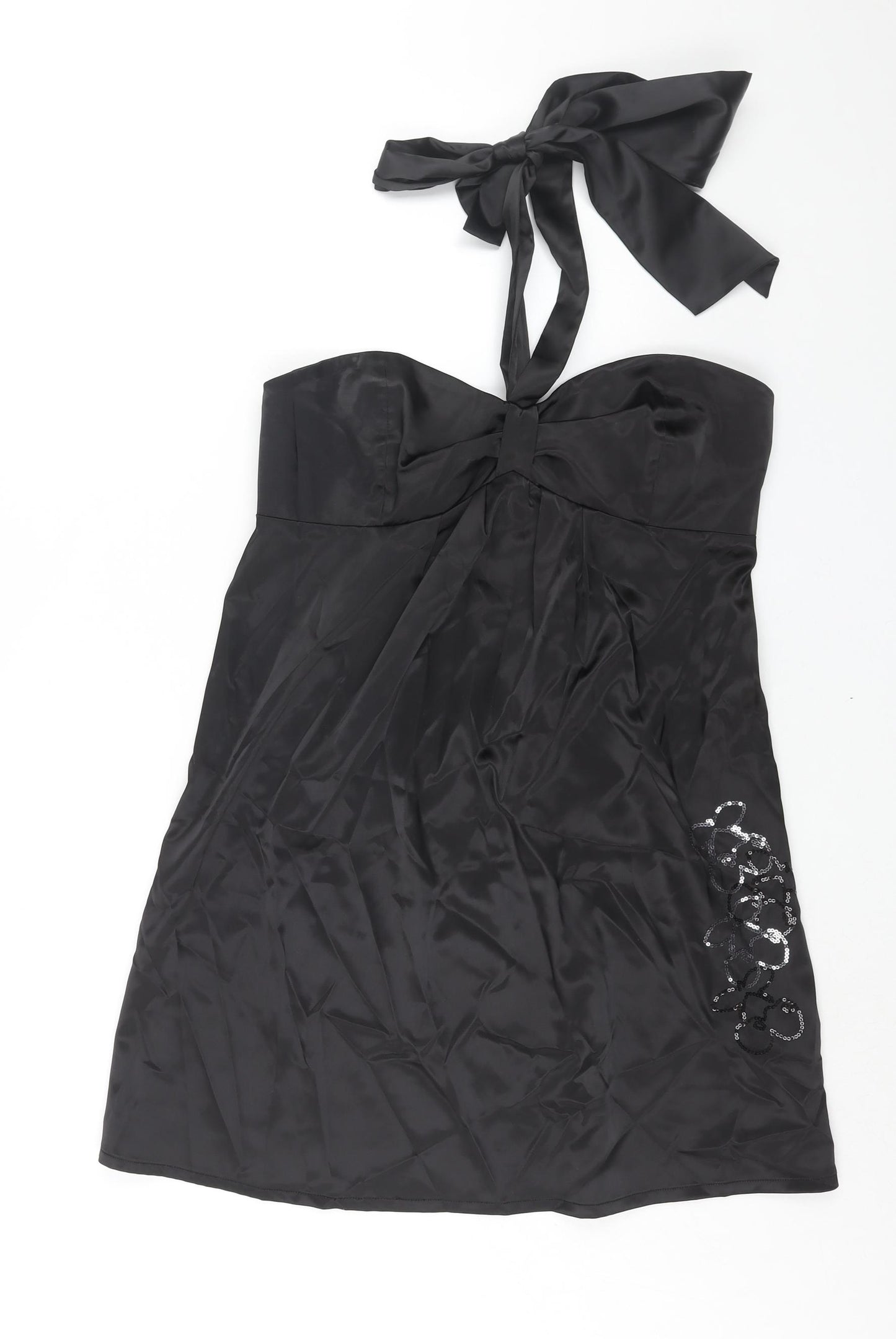 Pure Womens Black Polyester A-Line Size 12 Halter Zip - Floral Sequin