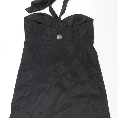 Pure Womens Black Polyester A-Line Size 12 Halter Zip - Floral Sequin