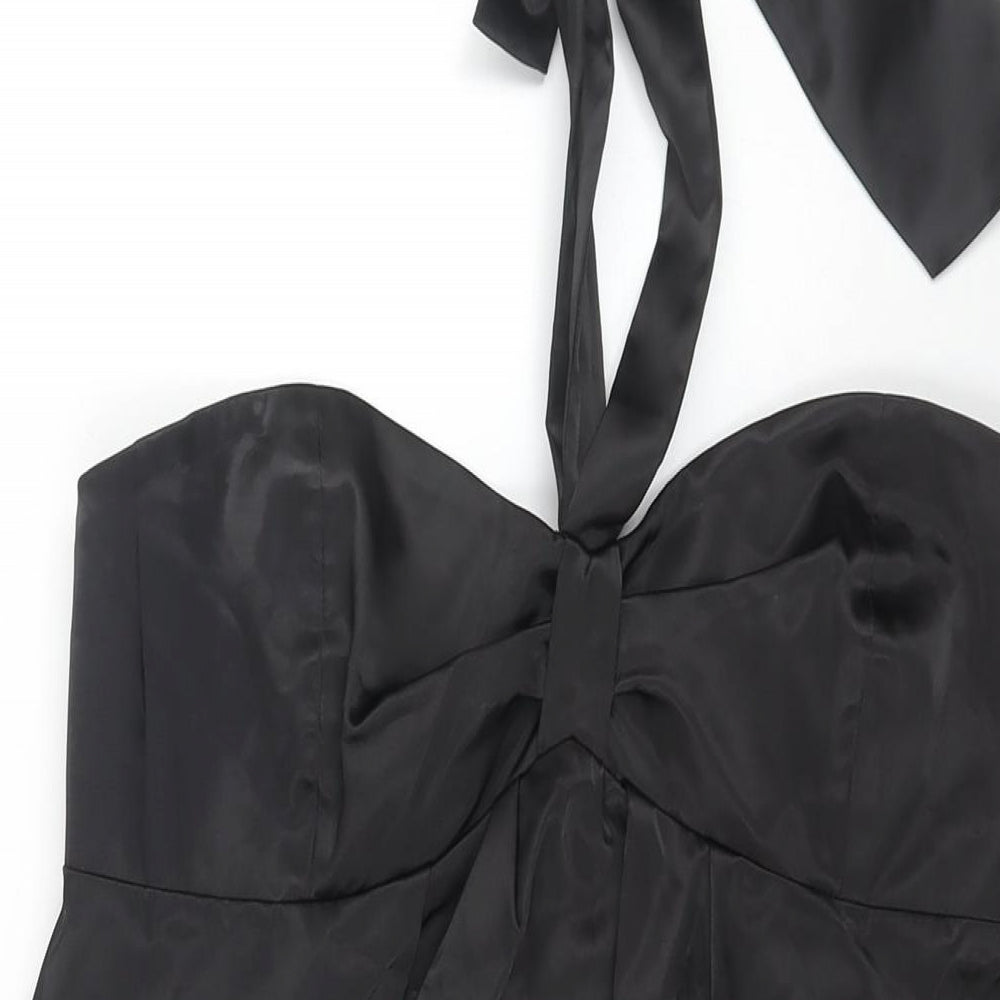 Pure Womens Black Polyester A-Line Size 12 Halter Zip - Floral Sequin