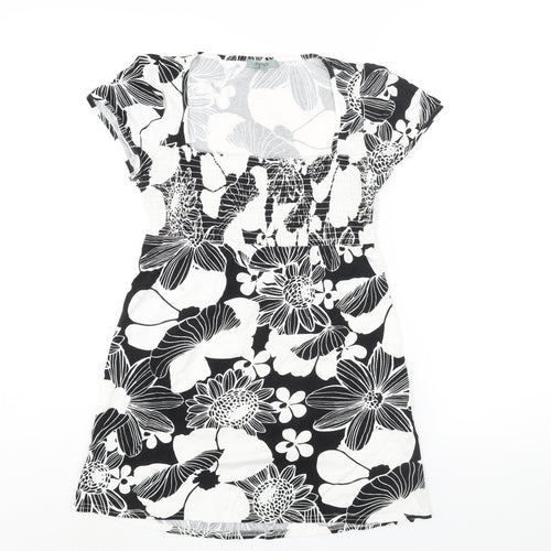 Therapy Womens Black Floral Viscose A-Line Size 12 Square Neck Pullover