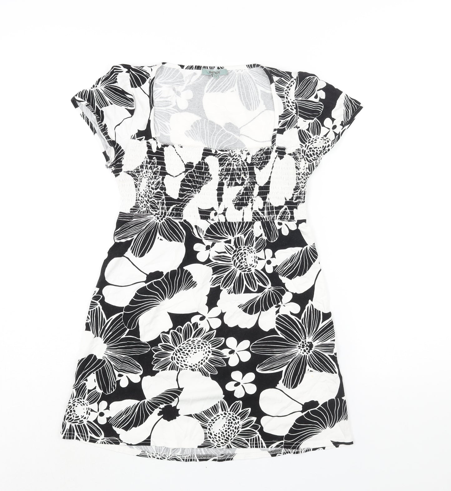 Therapy Womens Black Floral Viscose A-Line Size 12 Square Neck Pullover