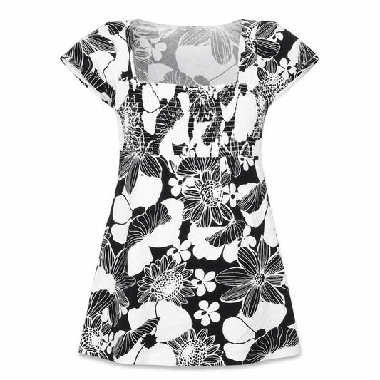 Front view of Therapy women’s black floral viscose a-line, size UK 12, square neck pullover