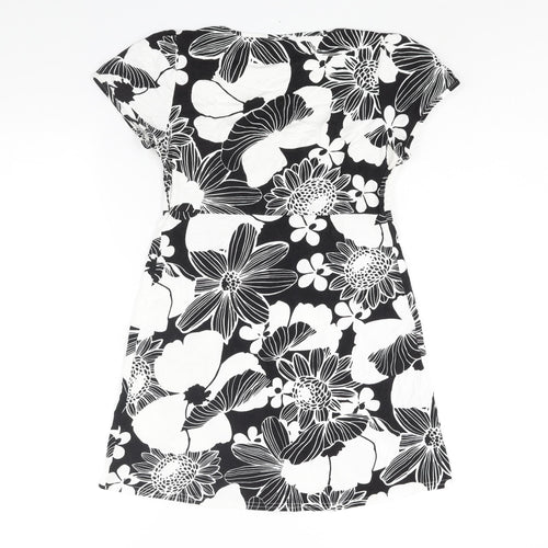 Therapy Womens Black Floral Viscose A-Line Size 12 Square Neck Pullover