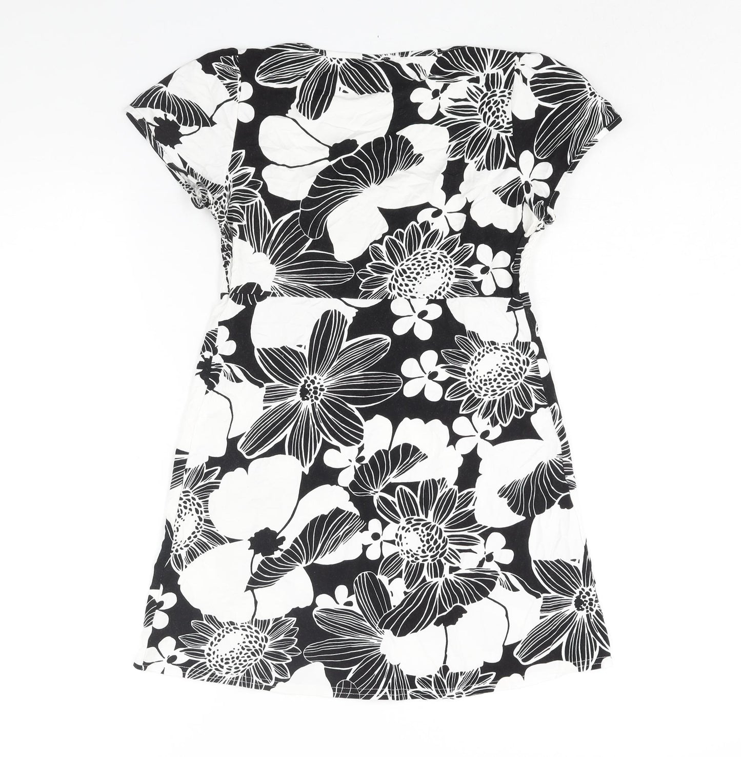 Therapy Womens Black Floral Viscose A-Line Size 12 Square Neck Pullover