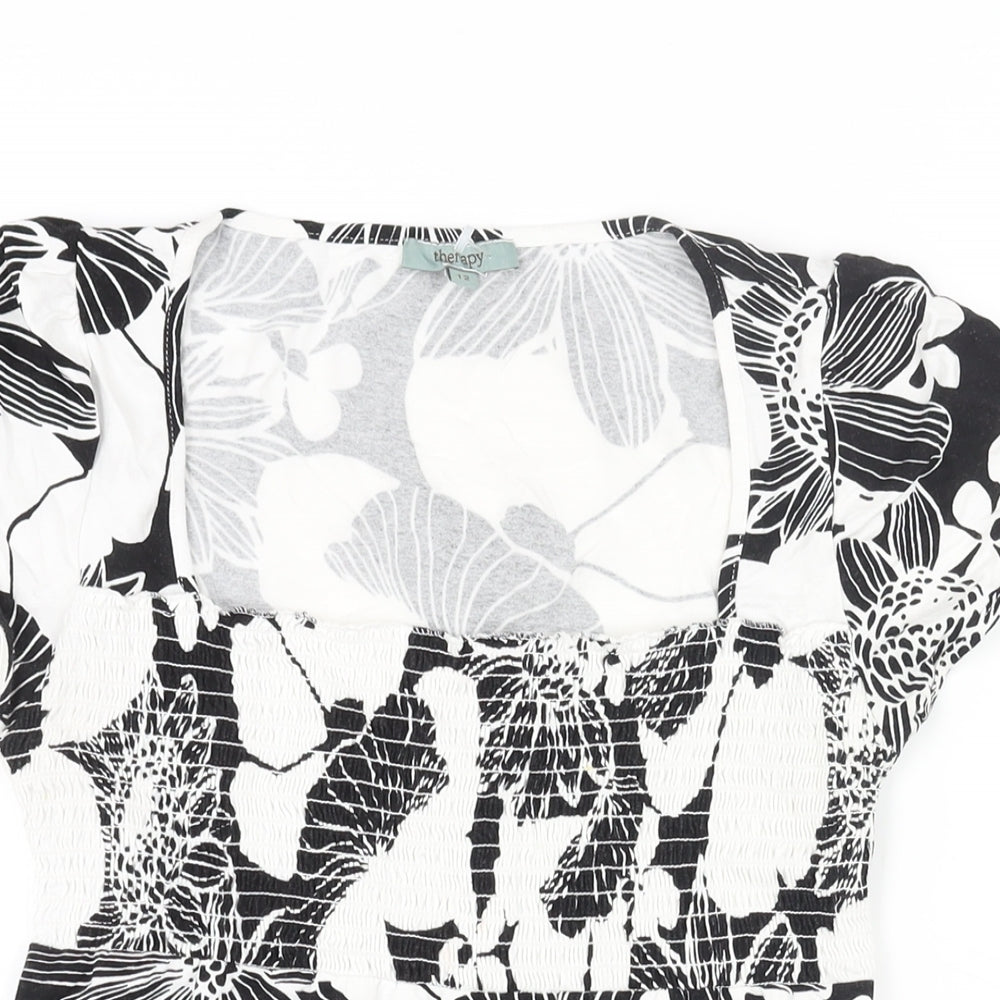 Therapy Womens Black Floral Viscose A-Line Size 12 Square Neck Pullover