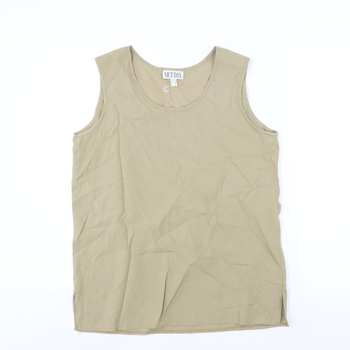 Nice Day Womens Green Polyester Camisole Blouse Size 14 Round Neck