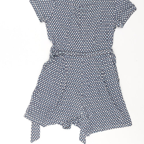 Boden Womens Blue Geometric Cotton Playsuit One-Piece Size 12 L3 in Pullover - Belted