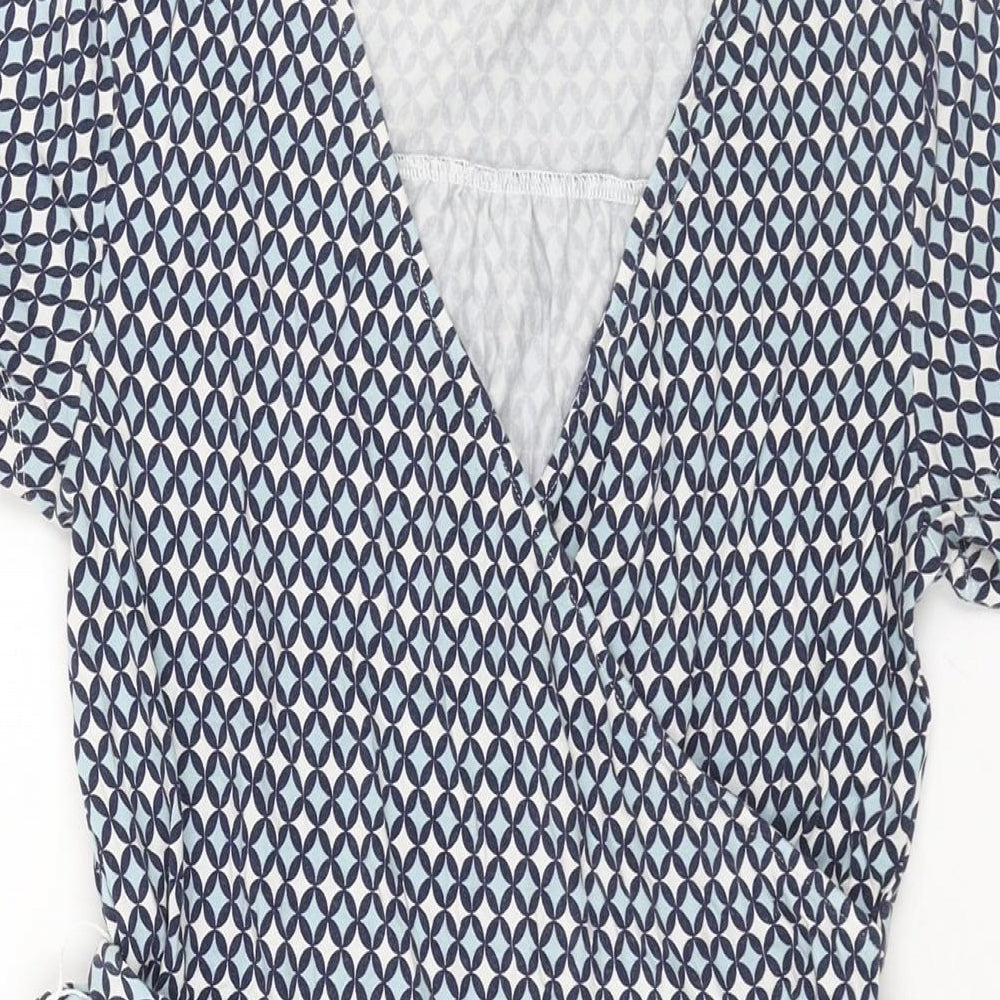 Boden Womens Blue Geometric Cotton Playsuit One-Piece Size 12 L3 in Pullover - Belted