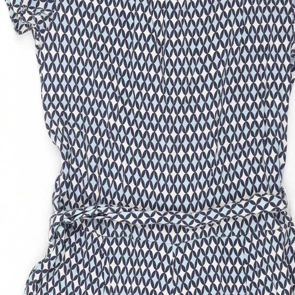 Boden Womens Blue Geometric Cotton Playsuit One-Piece Size 12 L3 in Pullover - Belted