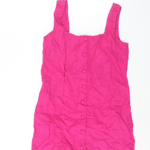 NEXT Womens Pink Linen Shift Size 10 Scoop Neck Button