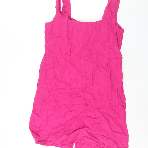 NEXT Womens Pink Linen Shift Size 10 Scoop Neck Button