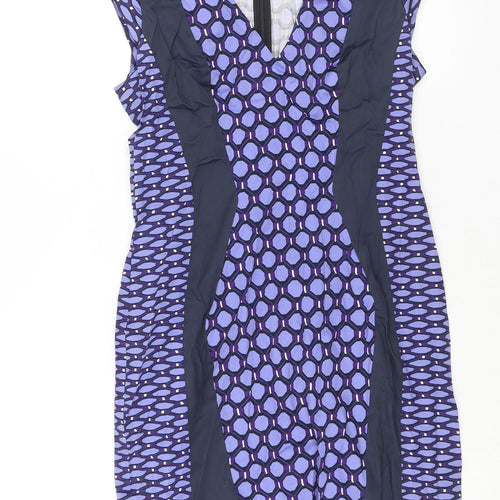French Connection Womens Purple Geometric Cotton Pencil Dress Size 12 V-Neck Zip